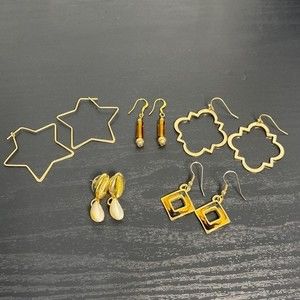 Lot of 5 Gold Tone Dangle Earrings